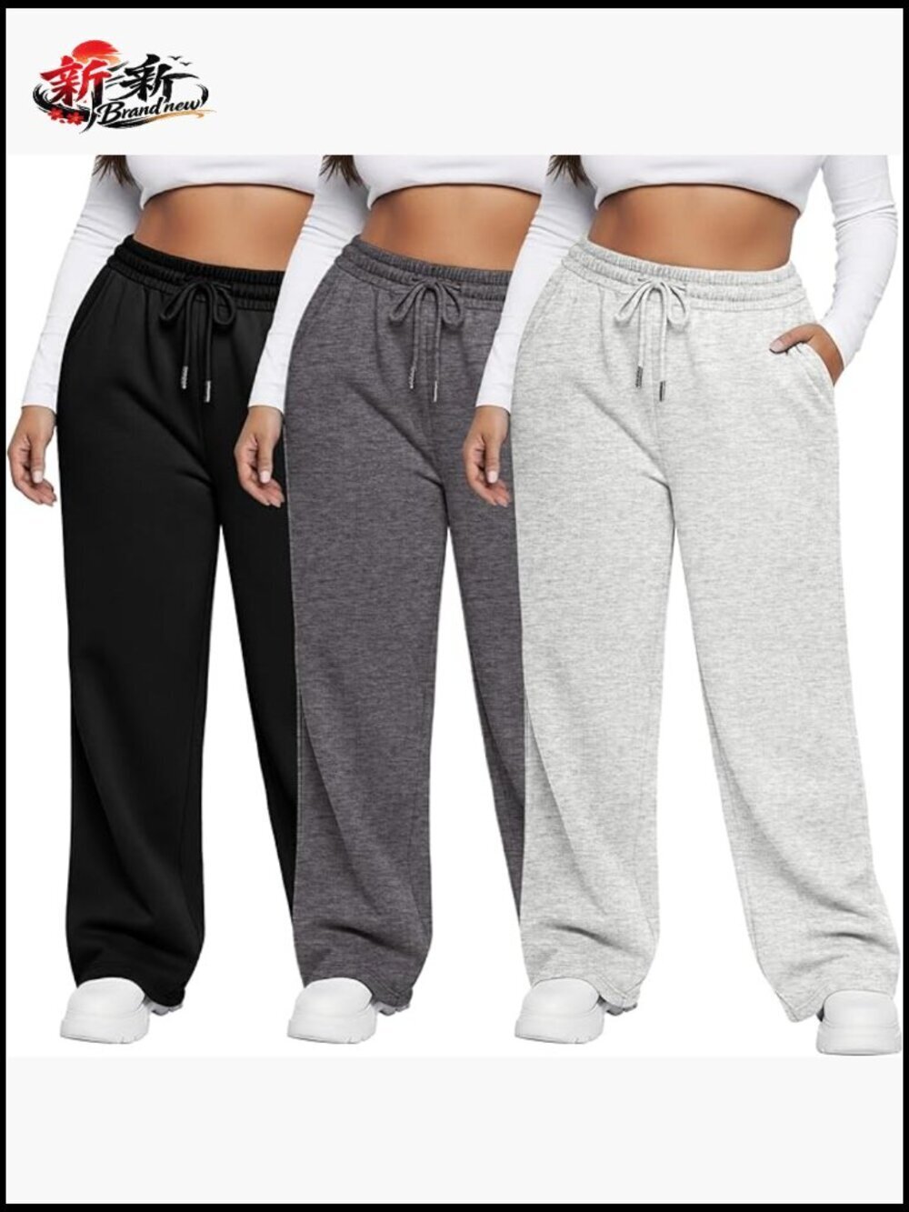 Plus Size Wide Leg Sweatpants Y2k Cargo Flowy Travel Joggers with Pockets 3 Pack